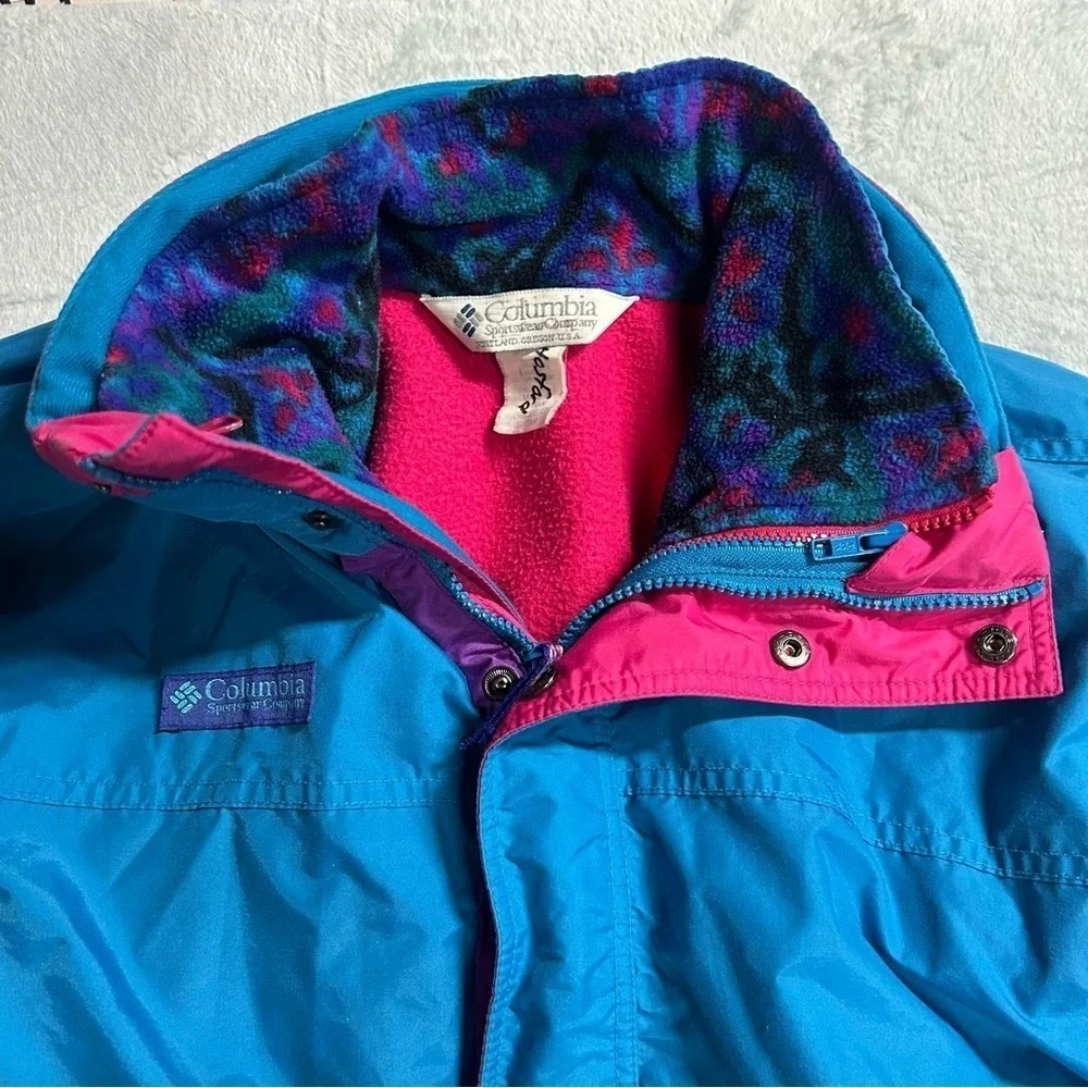 VTG 90’s Columbia Bugaboo 3 In 1 Teal, Pink Ski Jacket Fleece Youth, 14-16